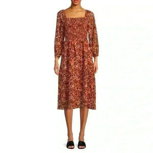 Beachlunchlounge Khaleesi Square Neck Leopard Print Midi Dress Size Large